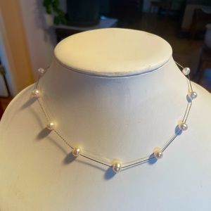 Pearl necklace 18” long - 6mm freshwater white pearls on silver chain